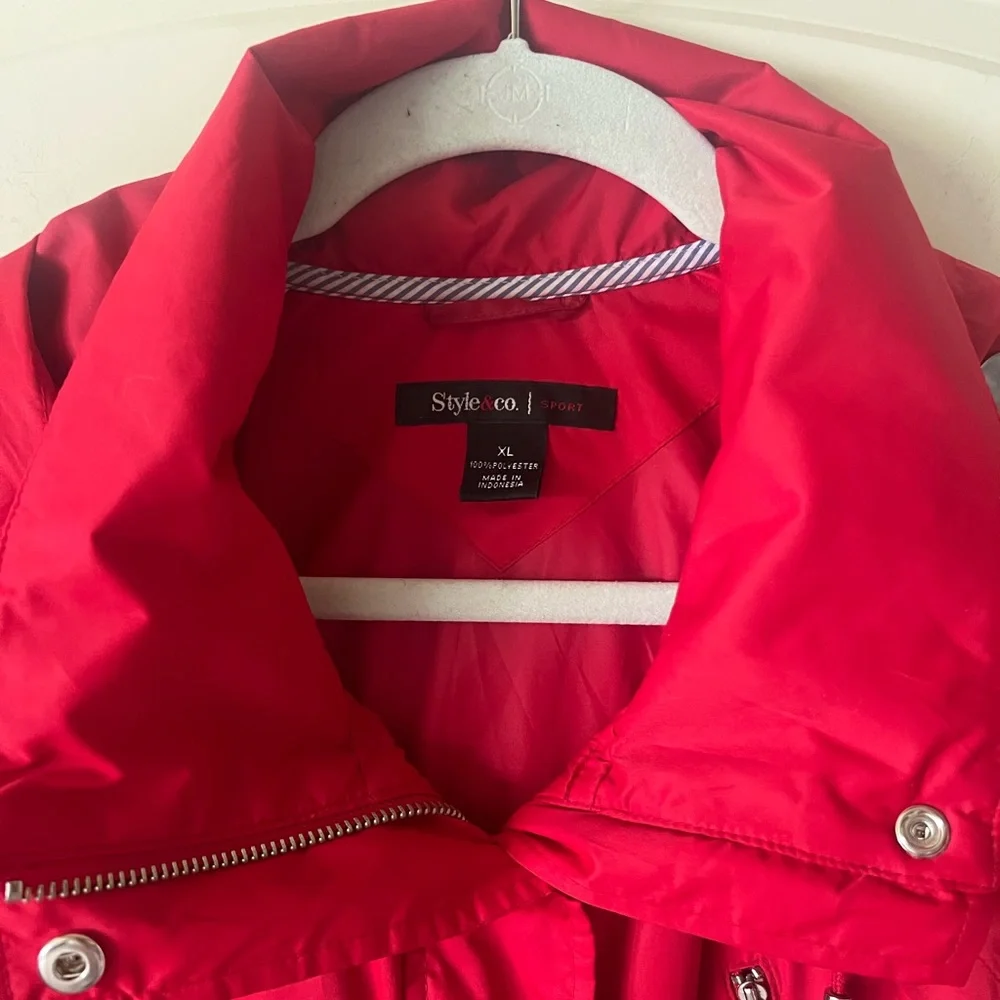 Style & Co Red Packable Hooded Anorak Utility Jacket Lightweight Windbreaker XL